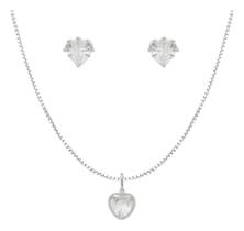 Conjunto Kit Colar Brincos Coração Presente Feminina Prata