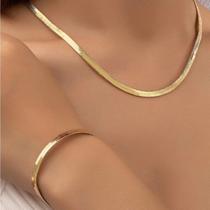 Conjunto KIT Colar Choker Laminado e Pulseira Aço Inox Dourado OU Prata Lindos !!!