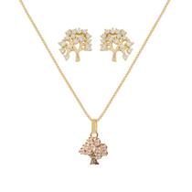 Conjunto Kit Colar e Brinco Arvore da Vida Semi Joias Banhado Ouro 18k