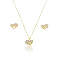 Conjunto Kit Colar e Brinco Feminino Banho Ouro 18k Coração