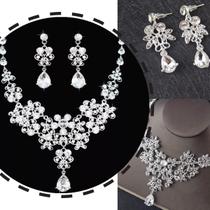 Conjunto Kit Colar e Brinco Luxo Para Casamento e Festas