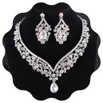 Conjunto Kit Colar e Brincos Strass Festas Noivas Debutantes cor:Prata