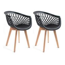 Conjunto Kit com 2 Cadeiras Web Wood Preto Polipropileno Pés Madeira Suporta 120kg Conjunto Kit com 2 Cadeiras Web Wood Preto Polipropileno Pés Madeira Suporta 120kg