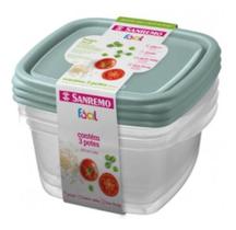 Conjunto Kit Com 3 Potes Herméticos De Plastico 800ml Verde ou Rosa Sanremo Ideal para Marmita