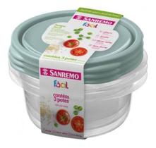 Conjunto Kit Com 3 Potes Redondos Herméticos De Plastico 620ml Verde ou Rosa Sanremo