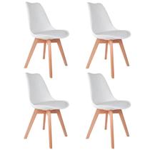 Conjunto Kit com 4 Cadeiras Saarinen PP Branca Base em Madeira Maciça Assento Estofado para Sala de jantar, Eventos e Escritórios