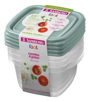 Conjunto Kit Com 4 Potes Quadrados Herméticos De Plastico 360ml Verde ou Rosa Sanremo
