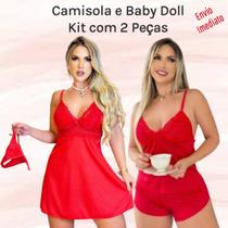 Conjunto Kit com Camisola e Baby Doll Pijama Feminino Sensual