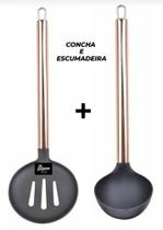 Conjunto Kit Cozinha Concha E Escumadeira Nylon Aço Inox