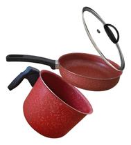 Conjunto Kit De Panelas Vermelha Frigideira Tampa Leiteira