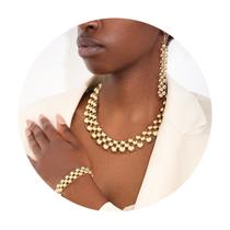 Conjunto Kit de Pulseira Colar e Brincos Luxo Dourado Festas