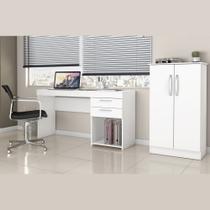 Conjunto Kit Escritório Mesa Escrivaninha Home Office 2 Gavetas e Sapateira Armário 2 Portas Branco