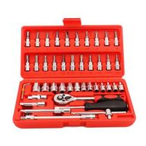 Conjunto Kit Ferramentas Soquete 1/4 46Pçs Reparos