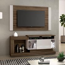 Conjunto Kit Home Painel Suspenso e Rack Bancada 1 Porta Sala de Estar Marrom Madeira Preto