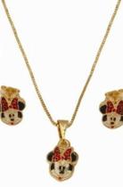 Conjunto Kit Infantil Minnie Banhado A Ouro 18K