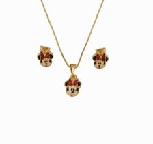 Conjunto Kit Infantil Minnie Banhado A Ouro 18K