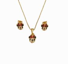 Conjunto Kit Infantil Minnie Banhado A Ouro 18K