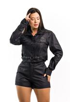 Conjunto kit jaqueta e short jeans resinado premium tipo couro com elastano Conjunto kit jaqueta e short jeans resinado premium tipo couro com elastano