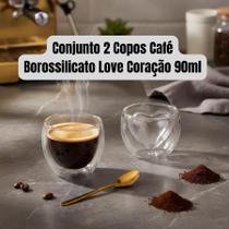 Conjunto Kit Jogo 2 Copos Para Café de Vidro Borossilicato com Parede Dupla Camada 90ml Love Coração Copo Xicara Xícara Transparente Expresso Conjunto Kit Jogo 2 Copos Para Café de Vidro Borossilicato com Parede Dupla Camada 90ml Love Coração Copo Xicara Xícara Transparente Expresso