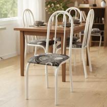 Conjunto Kit Jogo 4 Cadeiras Metal Aço Cozinha Branca Almofadada