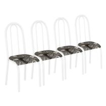 Conjunto Kit Jogo 4 Cadeiras Metal Aço Cozinha Branca Almofadada