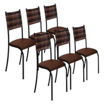 Conjunto Kit Jogo 6 Cadeiras Cozinha Sala Jantar Metal Almofadada Aço