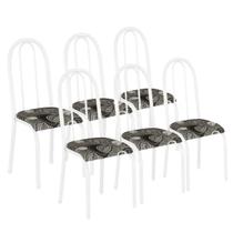Conjunto Kit Jogo 6 Cadeiras Metal Aço Branca Almofadada Cozinha Sala de Jantar - MADLAR