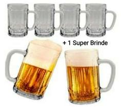 Conjunto kit Jogo 6 Canecas Chopp 350 Ml Outbac Vidro Com Alça +b