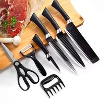 Conjunto Kit Jogo De Facas Inox Profissional Para Cozinha Churrasco Legumes Frutas Com Descascador Tesoura Amolador