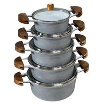 Conjunto Kit Jogo de Panelas 5 Peças Melissa Cinza com Ceramica Antiaderente Branca Alumínio Batido Fundido Alça de Made