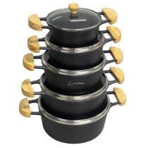 Conjunto Kit Jogo de Panelas 5 Peças Melissa Preta com Ceramica Antiaderente Preto Alumínio Batido Fundido Alça de Madei Conjunto Kit Jogo de Panelas 5 Peças Melissa Preta com Ceramica Antiaderente Preto Alumínio Batido Fundido Alça de Madei