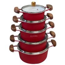 Conjunto Kit Jogo de Panelas 5 Peças Melissa Vermelho com Ceramica Antiaderente Branco Alumínio Batido Fundido Alça de M Conjunto Kit Jogo de Panelas 5 Peças Melissa Vermelho com Ceramica Antiaderente Branco Alumínio Batido Fundido Alça de M