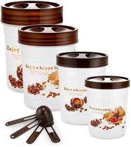Conjunto Kit Jogo Potes Plástico Cozinha Redondo Com Tampa Rosca Com Colher 8 Peças