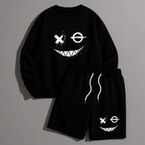 Conjunto Kit Masculino Moletom Careca Sem Capuz e Short Tectel Sorriso Malvado X O Estiloso Moderno StreetWear