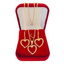 Conjunto Kit Presente Brinco e Colar Corações Semijoia Folheada a Ouro 18k Conjunto Kit Presente Brinco e Colar Corações Semijoia Folheada a Ouro 18k