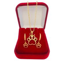 Conjunto Kit Presente Brinco Patinha Dog e Cat Folheada a Ouro 18k Conjunto Kit Presente Brinco Patinha Dog e Cat Folheada a Ouro 18k