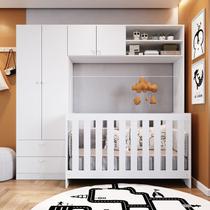 Conjunto Kit Quarto Infantil Berço 3 em 1 Colchão Guarda Roupas 4 Portas 2 Gavetas Branco Aconchego - Completa Móveis