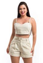 Conjunto kit short e cropped 2 em 1 de linho natural feminino Conjunto kit short e cropped 2 em 1 de linho natural feminino