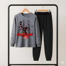Conjunto Kit Spider Man Miles Morales Camisa Manga Longa + Calça Moletom Inverno Homem Aranha Aranha