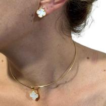 Conjunto Kit Trevo Colar Choker Gargantilha Rígida+ Par Brincos, Modelos A Escolher
