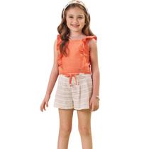 Conjunto Kukiê Blusa Linho E Short Blend Laranja Verão