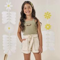 Conjunto Kukie Infantil Blusa Verde e Shorts Linho Verão Moda Kids 86498