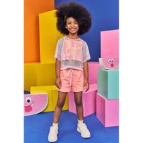 Conjunto Kukiê Top em Algodão,Boxy em Tela e Shorts Moletom - Neon