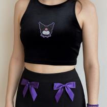Conjunto Kuromi Saia Laço Roxo e Cropped Zara Veludo Cor:RoxoTamanho:P Conjunto Kuromi Saia Laço Roxo e Cropped Zara Veludo Cor:RoxoTamanho:P
