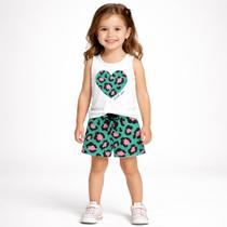 Conjunto Kyly Infantil Menina Blusa e Shorts Moletom Leve Confortavel Verão Moda Kids 1001306 - Conjunto Kyly Infantil Menina Blusa e Shorts Moletom Leve Confortavel Verão Moda Kids 1001306 -
