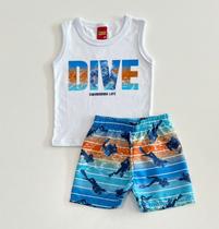 Conjunto Kyly Infantil Menino Regata e Bermuda Tactel Mergulhador 2 Cores Verão Moda Kids