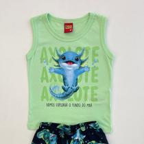 Conjunto Kyly Infantil Menino Regata Verde e Bermuda Marinho Axolote Verão Moda Kids 1001325