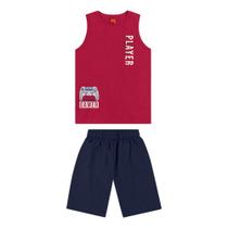 Conjunto Kyly Regata em Algodão e Bermuda Moletom-Vermelho