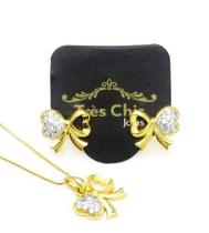 Conjunto Laço E Coração Brincos Cordão Pingente Cravejado Zirconias Banho Ouro 18k 4075 4076 Conjunto Laço E Coração Brincos Cordão Pingente Cravejado Zirconias Banho Ouro 18k 4075 4076