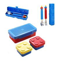 Conjunto Lancheira Marmita Lego E Talheres Montável Infantil